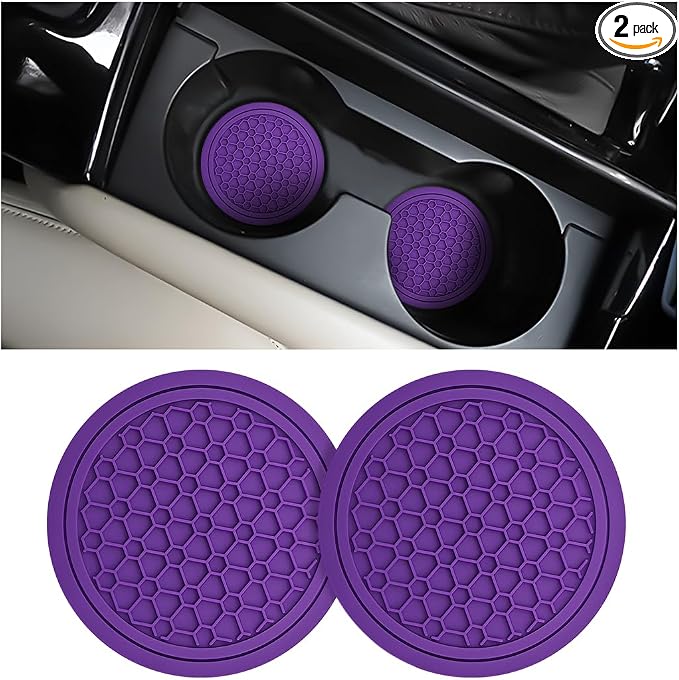 Mandark 2PCS Car Cup Holder Coasters, 2.75 Inch Non-Slip Insert Water Bottle Holder Pads, Dustproof Automotive Interior Accessories Mat, Universal for Vehicles, Trucks, RVs and More(Purple)