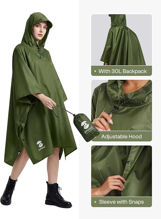 SaphiRose Hooded Rain Poncho Waterproof Raincoat Jacket for Men Women Adults