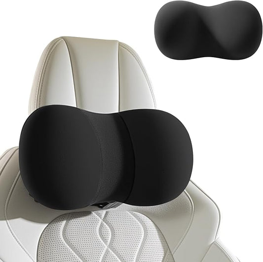 BABUR Car Headrest Pillow, 100% Memory Foam Softness Neck Support Pillow, Universal Fit Head Rest Travel Pillow for Pain Relief While Driving, Breathable Washable Cotton Fabric (Black)