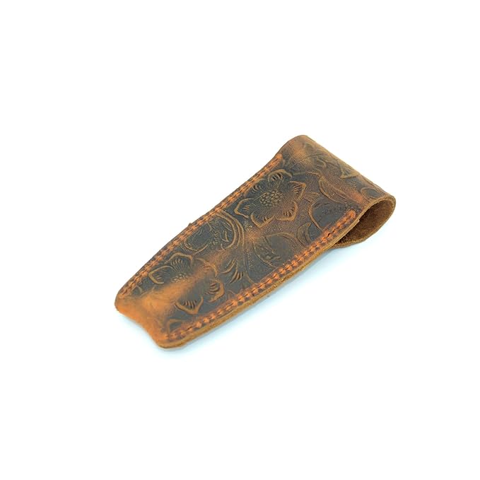 JJNUSA Old Fashioned Sleeve Travel Pouch Leather Safety Razor Case, Double Edge Razor 4.5", Shaving Accessories, Personal Care Essentials, Men's Shaving Razor Flower brown