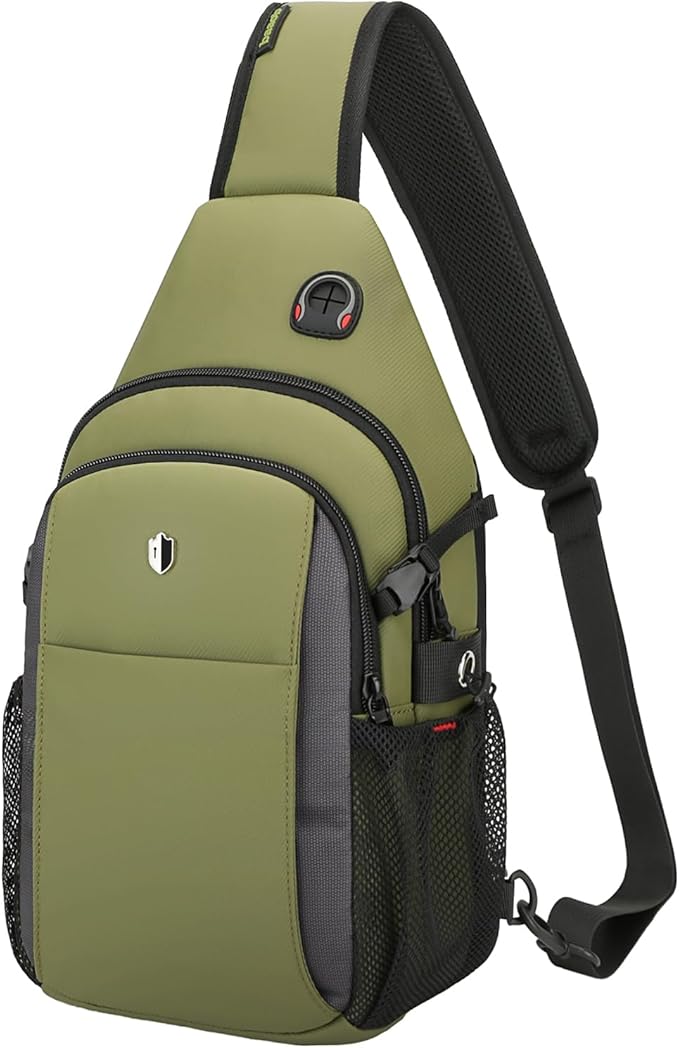 Tactical Sling Bag for Men & Women, Water Resistant Anti-Theft Crossbody Bag Mini Backpack with Water Bottle Pocket, Travel Hiking Chest Pack Fits 11 inch iPad, Switch 2, Army Green | Mens Crossbody Bag