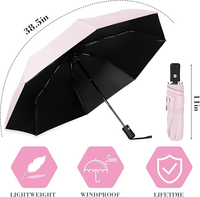 Jexine 6 Pcs Windproof Travel Umbrella for Rain Compact Small Automatic Lightweight Portable Umbrella for Men Women Backpack