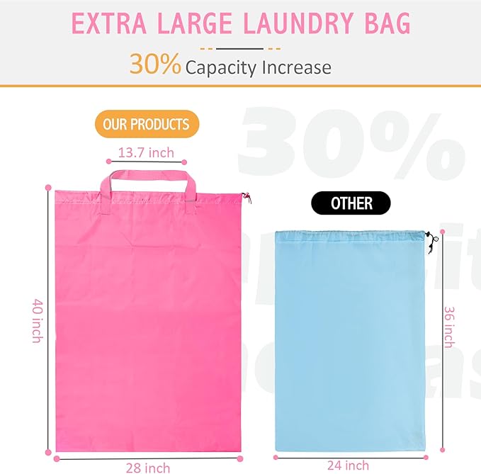 Isink Extra Large Heavy Duty Laundry Bag - 28" x 40", Travel Laundry Bag for Dirty Clothes (Pink)