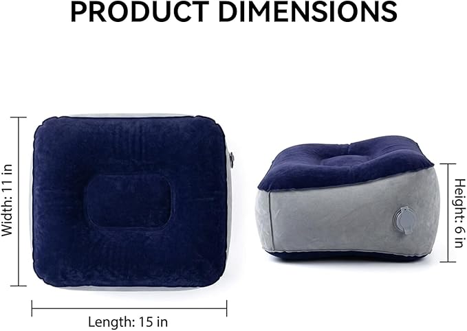 Inflatable Foot Rest Pillow, Portable Travel Foot Elevator for Airplane, Lightweight Foot Stool for Economy Class, Grey, Upgrade Version