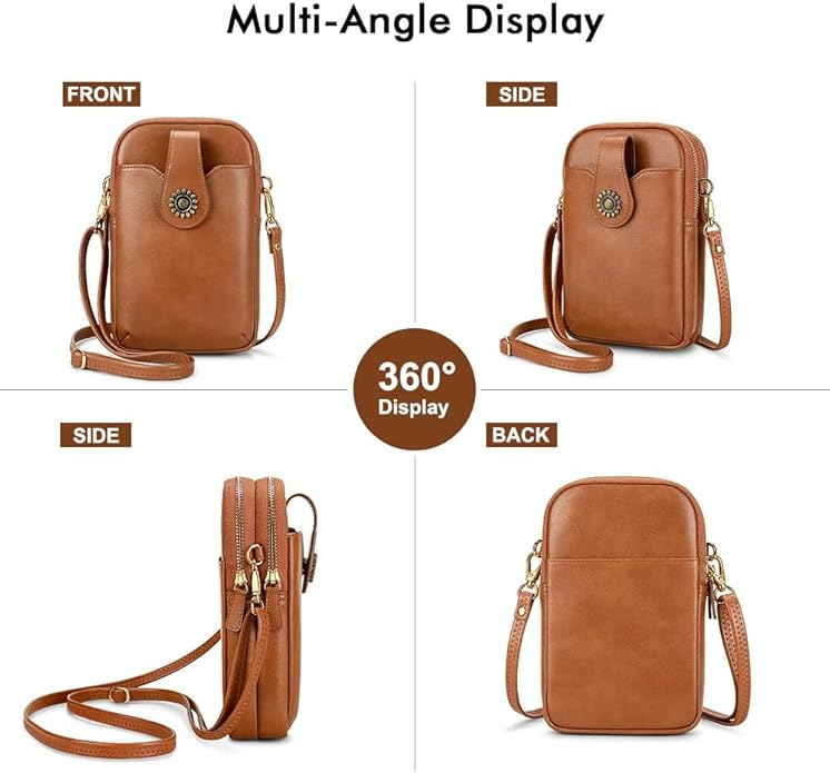 Peacocktion Small Crossbody Bags for Women, Leather RFID Cell Phone Purse, Trendy Travel Crossbody Purses with Zipper