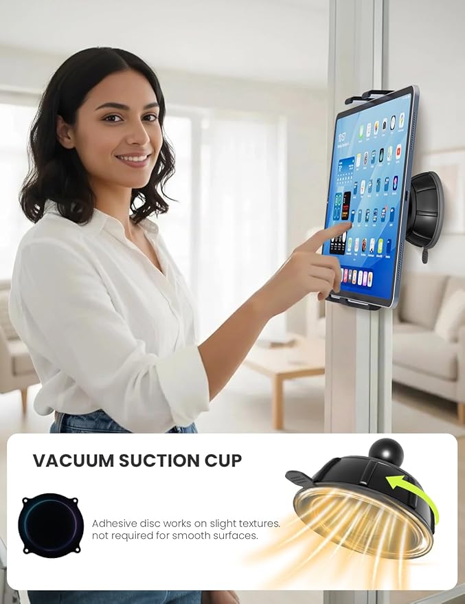 OHLPRO Tablet Wall Mount Holder,360° Rotating iPad Wall Mount Holder with Suction Cup & Screw Holes Base, Compatible with 5"-13" Devices Including iPad Pro, Mini, Air, Samsung, Kindle, Galaxy Tab