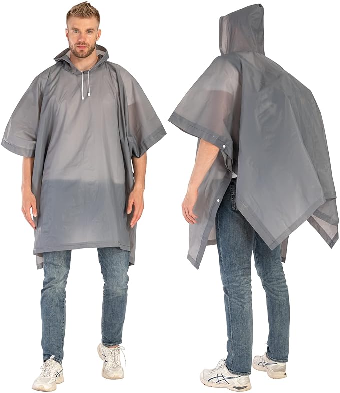 Rain Ponchos for Adults, 2 Pack Raincoats Jacket Reusbale with Drawstring Hood Sleeves for Women Men