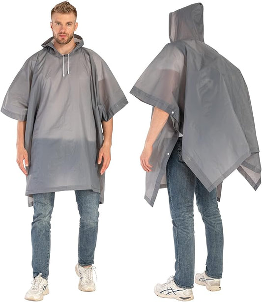 Rain Ponchos for Adults, 2 Pack Raincoats Jacket Reusbale with Drawstring Hood Sleeves for Women Men