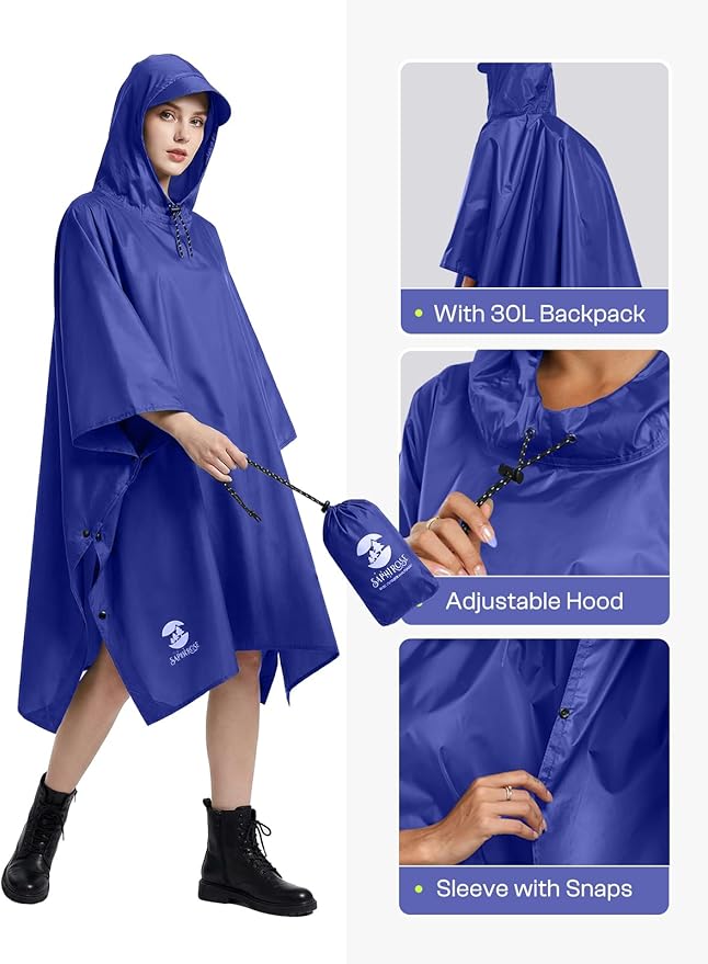 SaphiRose Hooded Rain Poncho Waterproof Raincoat Jacket for Men Women Adults
