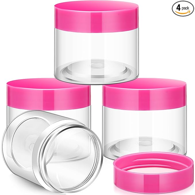 Patelai 4 Pieces Round Wide-mouth Leak Proof Plastic Container Jars with Lids for Travel Storage Makeup Beauty Products Face Creams Oils Salves Ointments DIY Making(6 Ounce,Pink)