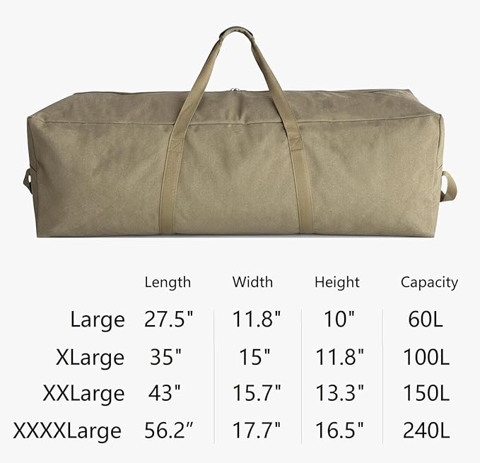 DoYiKe Extra Large Canvas Travel Duffle Bag Heavy Duty, Sports Camping Tent Storage Travel Military