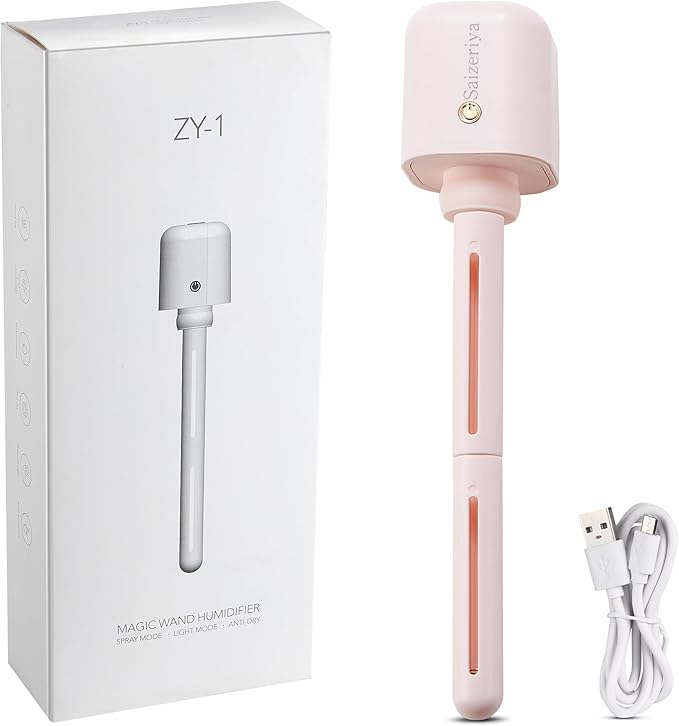 Mini Portable Humidifier for Travel, Pink USB Small Personal Humidifier Quiet Air Diffuser with Adjustable Length for Car Bedroom Office Use