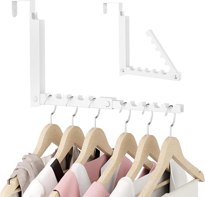 BAKON Over the Door Hooks with 10 Ridges,Compact Double Folding Over the Door Hanger for Bathroom Bedroom Laundry Room,Metal Over Door Drying Rack, Space Saving Over the Door Clothes Hanger(1, White)