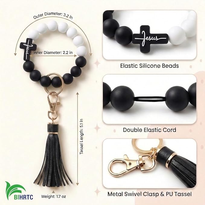 BIHRTC Key Ring Bracelet Car Keychain Holder Wristlet Silicone Women Beaded Bangle Chains