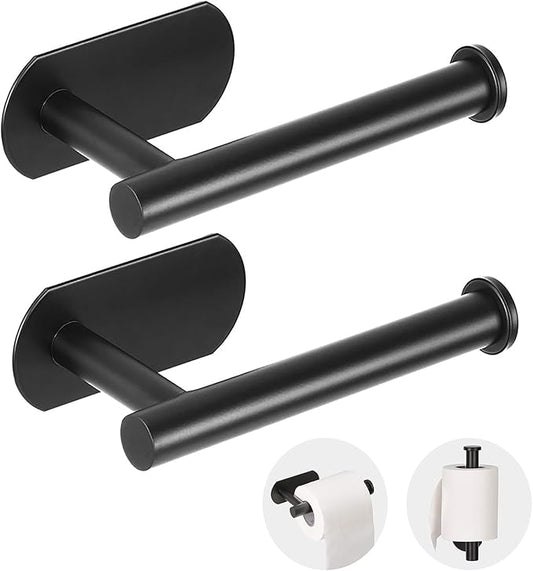 JOPOFI Toilet Paper Holder - Self Adhesive Toilet Paper Holder Wall Mount for Bathroom, Command Strip Stainless Steel Toilet Paper Roll Holder Stick On Wall, No Drilling - Matte Black（2 Pcs）