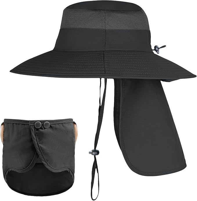 Sun Hats for Men Women Fishing Hat UPF 50+ Breathable Wide Brim Bucket Hats Summer UV Protection Safari Hat with Neck Flap