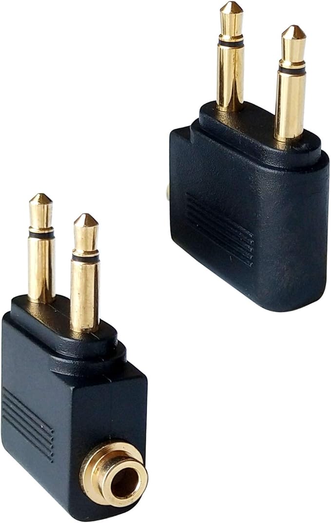 Posdou Dual 3.5mm Male to 3.5mm Female Airplane Headphone Adapter Gold Plated (2 Pack)
