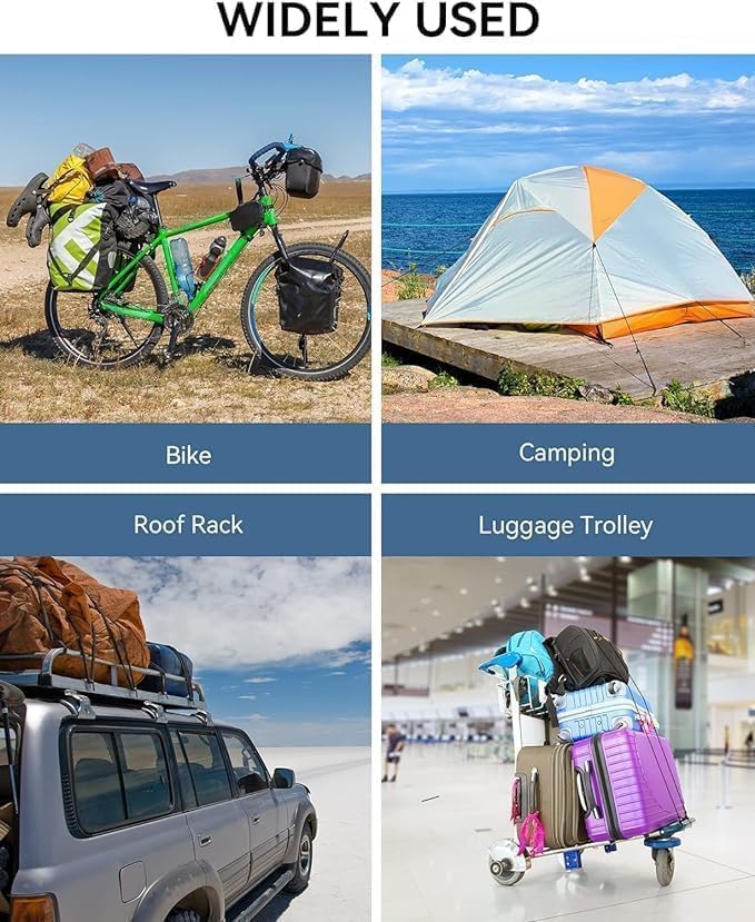 24" Heavy Duty Adjustable Carabiner Bungee Cord with Hooks, Easy to Adjust from 7" to 24", Black Ratchet Bungee Straps with Iron Carabiners & Superior Elasticity for Cargo, Luggage, Carts, etc (4 Pcs)