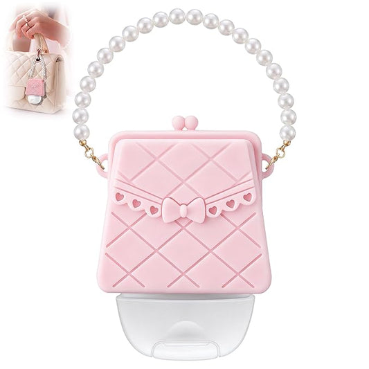 Saillong Cute Hand Sanitizer Holder, Pink Mini Handbag with Pearl Chain, Silicone Holder Compatible with Bath & Body Works PocketBac, Purse Style Body Work Sanitizer Holders