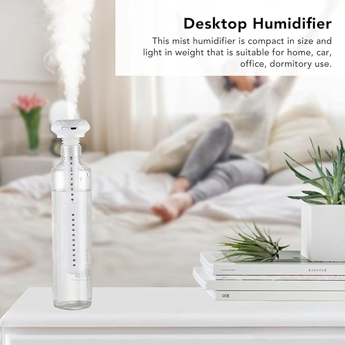 USB Cool Mist Humidifier, Small USB Personal Humidifiers Desktop Humidifier Mute White Mini Portable Humidifiers High Capacity Water Bottle Humidifier for Home Car