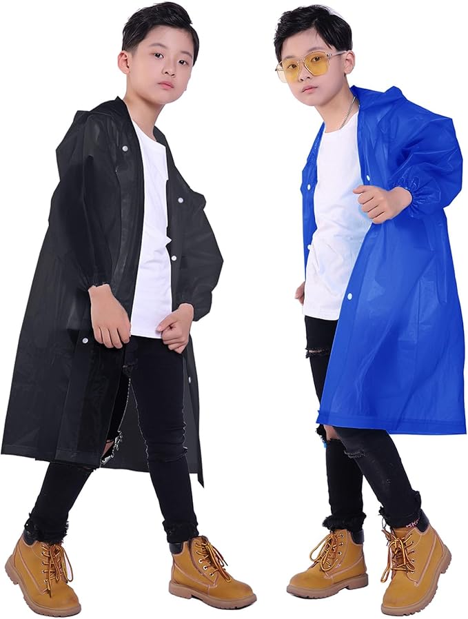 Kids Rain Jacket, 2 Pack Rain Ponchos for Kids - Reusable Raincoats for Boys and Girls Waterproof Outdoor Rain Gear