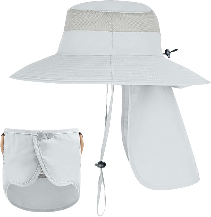 Sun Hats for Men Women Fishing Hat UPF 50+ Breathable Wide Brim Bucket Hats Summer UV Protection Safari Hat with Neck Flap