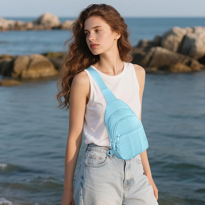 Viverte Quilted Puffer Crossbody Bags for Girls Gifts for Teen Girls Sling Bag Lightweight Cross Body Bubble Purse Shoulder Bag for Travel (Icing Blue)