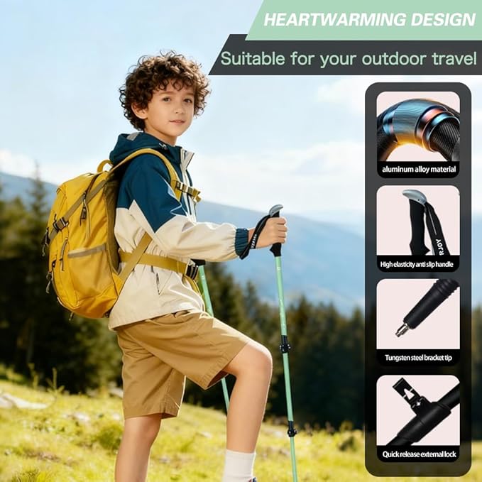 Hiking Trekking Poles for Kids, 2 Pack Anti Shock, Adjustable, Collapsible Hiking Poles for Trekking or Walking, Lightweight Aluminum Sticks