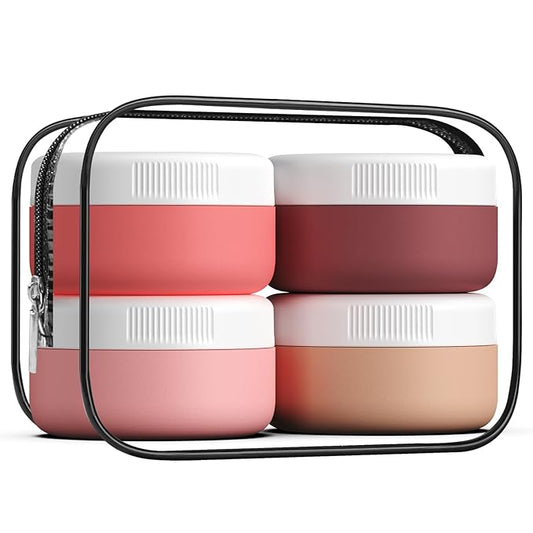 Kuangre Travel Containers for Toiletries, Silicone Cream Jars BPA-Free, Leak-proof 1.35oz Travel Size Containers, Portable Size Silicone Jars with Lid for Cosmetic Face Hand Body Cream (4 Pack)
