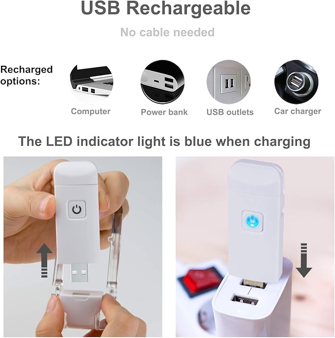HONWELL Rechargeable Clip On LED Book Light, 3 Brightness Levels Dimmable Bookmark Light for Eye-Protection, Portable Reading Lamp for Bookworms, Travel (White)