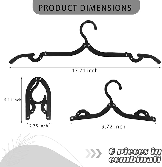 6PCS Portable Folding Clothes Hangers Clothes Drying Rack for Travel (Black)
