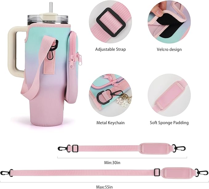 GOEWY Water Bottle Carrier Bag for Stanley 40/30 oz Tumbler with Phone Pocket Neoprene Water Bottle Holder with Shoulder & Handheld Strap Stanley Cup Accessories