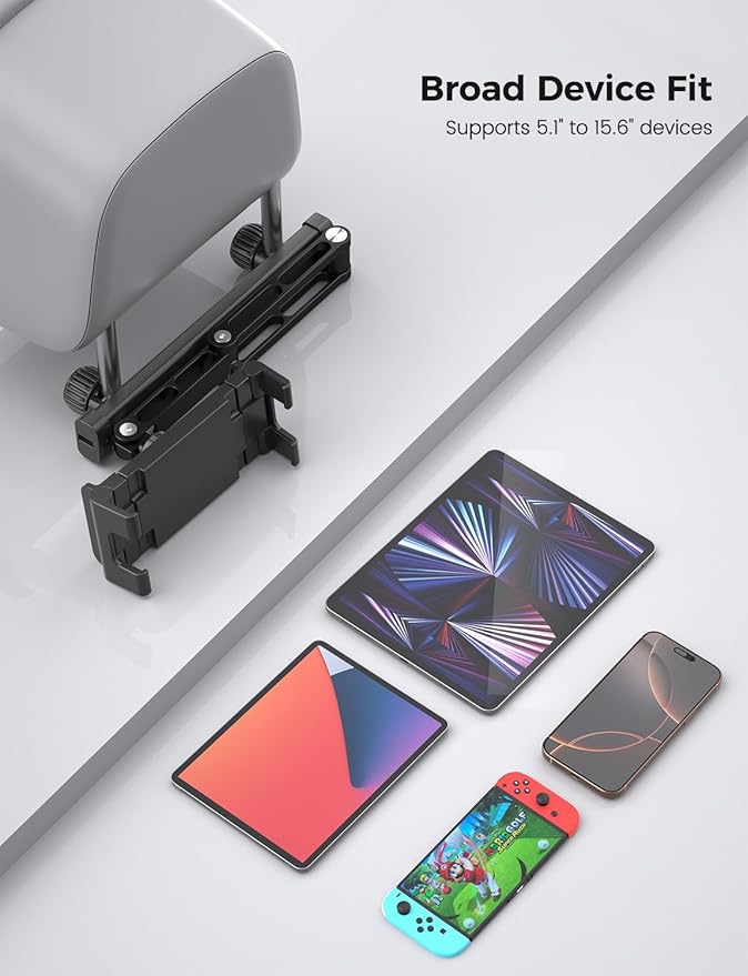 PLDHPRO Tablet Holder for Car Headrest Mount 3-in-1 Adjustable Aluminum Alloy Arm Back Seat Stand Compatible 5.5-14.6'' Devices, Road Trip Essentials for Kids Accessories