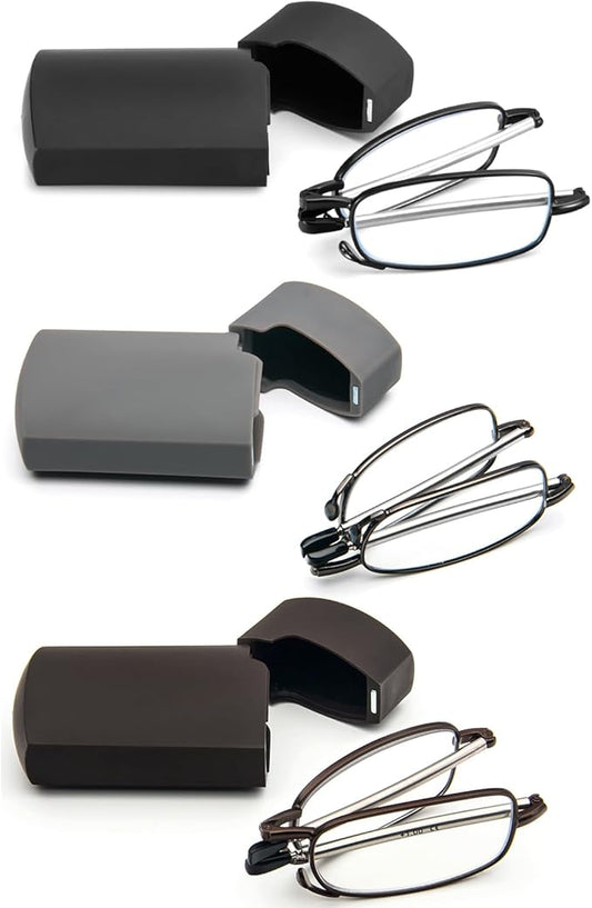 2 Pack Folding Reading Glasses Stainless Steel Mini Anti-Blue Light Blocking Reader for Men Women