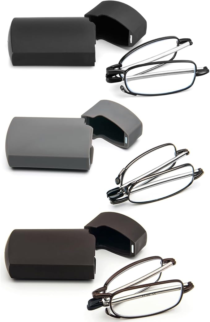 2 Pack Folding Reading Glasses Stainless Steel Mini Anti-Blue Light Blocking Reader for Men Women