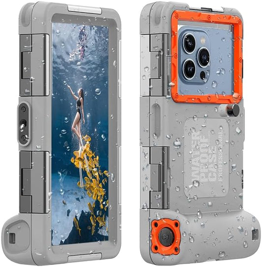 2026 Underwater Snorkeling Diving Phone Case for Phone 17/16/15/14/13/12Pro Max/Galaxy S26/S25/S24/S23.(50ft/15m) Professional Scuba Dive Waterproof Case Underwater Photo Video（Gray）