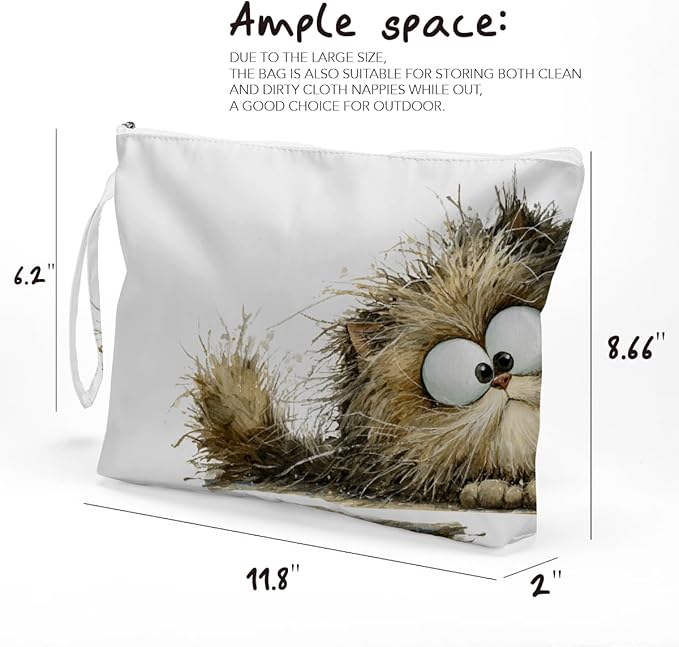 Fokongna Cute Print Wet Bag, Small Portable Waterproof Multi-Functional Organizer for Women, Beige Fluffy Tabby Cat, Ideal for Daily, Beach & Travel