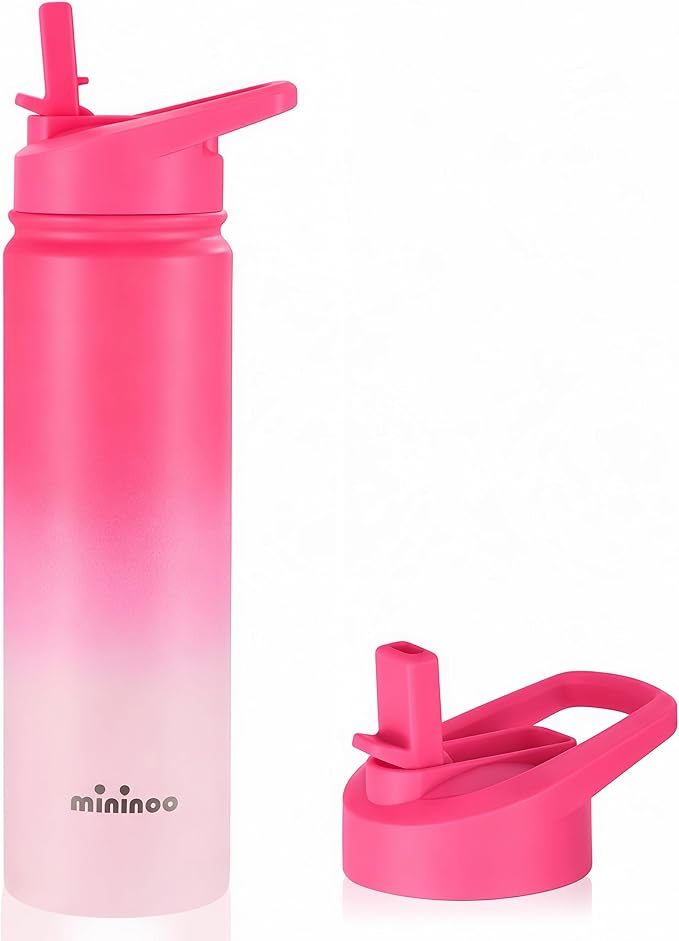 mininoo Insulated Stainless Steel Water Bottle with Straw and Lid for Sports, 24 oz, Sweet Peach