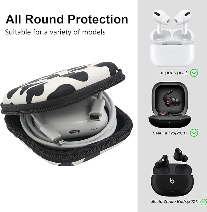 Earbud Case,Headphone Organizer Earbud Storage Bag, Hard EVA Shockproof Cover Carrying Case with Carabiner Clip Compatible with AirPods 4 AirPods Pro 2nd /3/2/1 Bose Galaxy Buds (Cow)