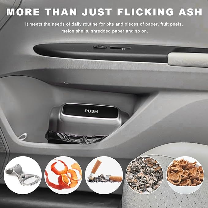 Car Trash Can with Lid, Leakproof Auto Garbage Can Mini Hanging Dustbin with 30 Trash Bags, Waterproof Plastic Garbage Organizer for Vehicle Home Office, Car Accessories (Silver)