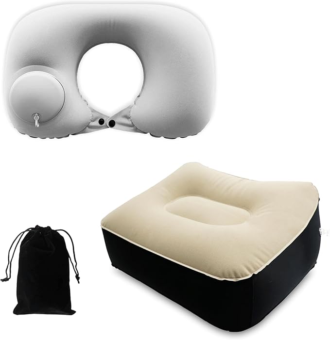 Inflatable Foot Rest, Carseat Foot Pillow, Airplanes Inflatable Foot Rest Cars, Travel Footrest Pillow for Home Office,Trains, 14.5" L×11.8" W×7.9”H