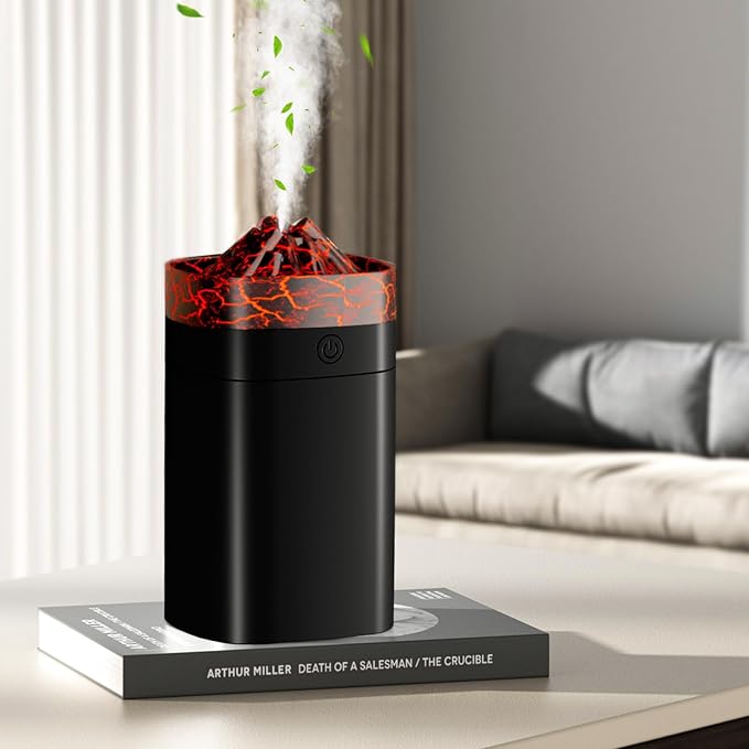 Portable Small Humidifier, 400ml Cool Mist Humidifiers for Bedroom, USB Powered Desktop Humidifier with Light for Car, Office, Travel, Plants, Auto Shut-Off, 2 Mist Modes, Super Quiet, Black-Crackle