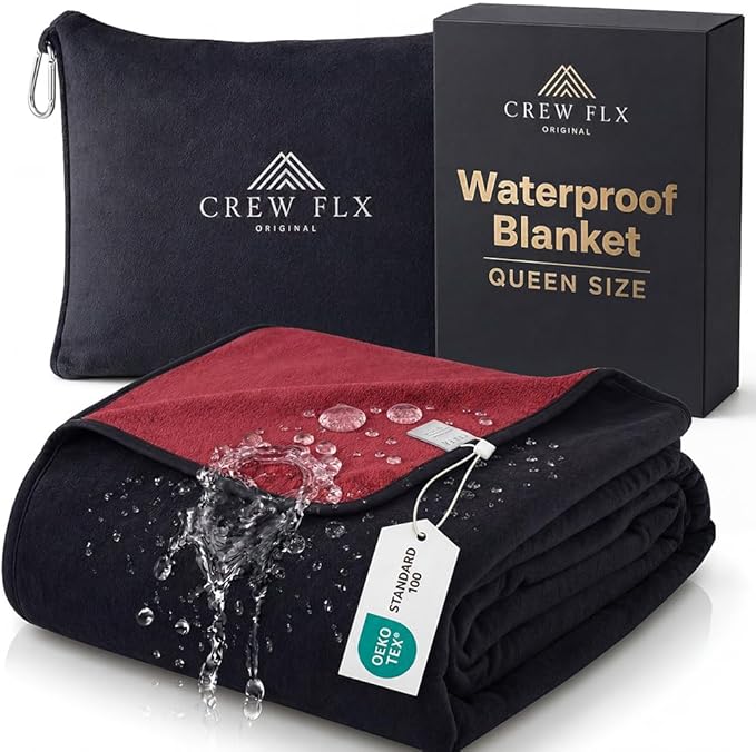 Waterproof Blanket for Bed Intimacy (80" x 60" Queen Size) Reversible Plush Fleece, Love Blanket, Moisture Absorbent TPU Layer Stain Proof Couch Bed Mattress Water Proof Cover Red/Black
