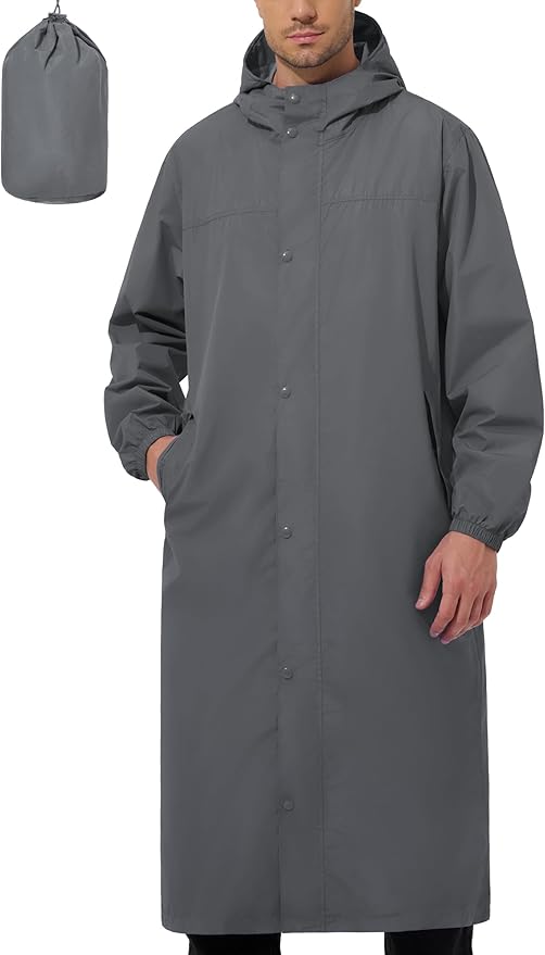 UIQUR Men's Rain Jacket Lightweight Long Raincoat Hood Rain Poncho Waterproof Windbreaker Cycling Running Hiking Packable