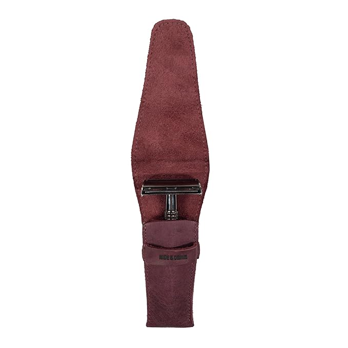 Hide & Drink, Leather Safety Razor Case, Shaving Accessories, Personal Care Essentials, Handmade Includes 101 Year Warranty (Sangria)