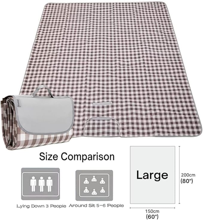 PUPOPIK Outdoor Picnic Blanket, Foldable Waterproof Sand Beach Mat,Large 80x60in Beach Camping Hiking Travel Family Concerts Portable Beach Blankets (Brown)
