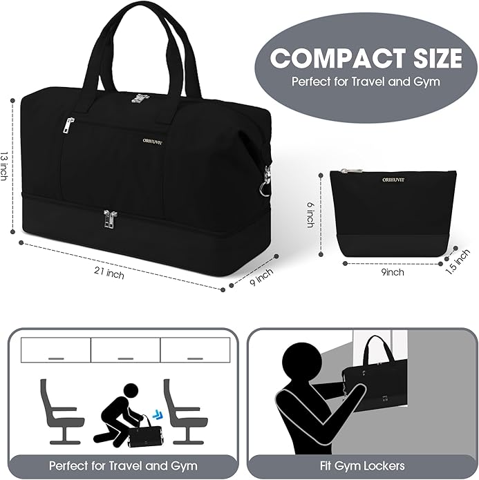 Women's Weekender bag Travel Duffel Bag with Shoe Compartment 21-inch Airline-Approved Carry-On, 2-Piece Overnight Bag Set Personal Item Luggage