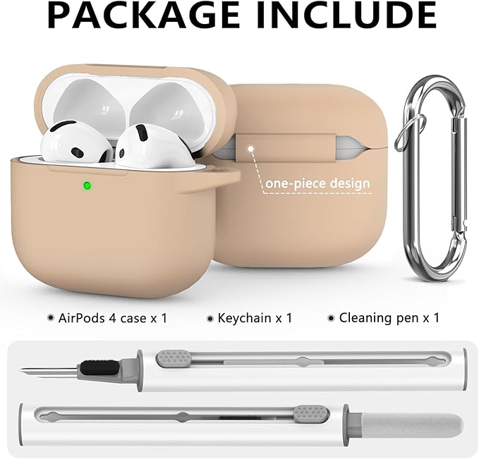 Ljusmicker for AirPods 4 Case 2024 with Cleaner Kit,Soft Silicone Protective Cover for Apple AirPods 4th Generation Cases for Women Men,for AirPod 4 Case Accessories with Keychain-Brown