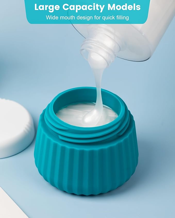 Mrsdry Travel Containers for Toiletries 4 Pack, TSA Approved Travel Size Toiletries, Travel Size Containers, With Clear Bag Leak Proof Silicone Jars, Travel Essentials Creams Jars Carrying Small Items