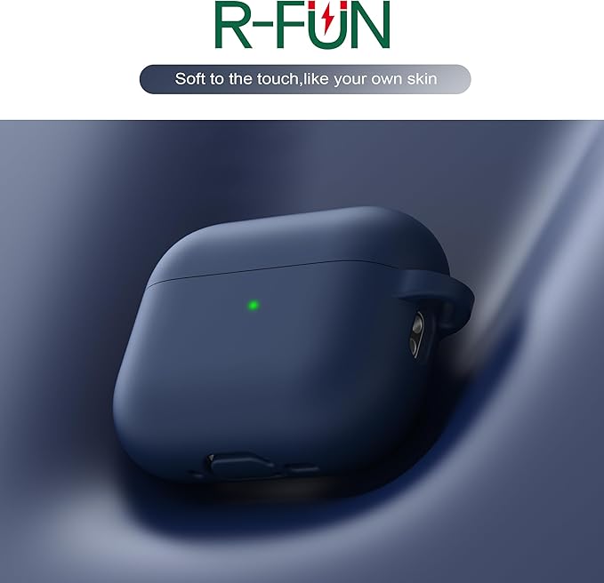 R-fun for AirPods Pro 3 Case (2025), Soft Silicone Protective Case Cover Compatible with Apple AirPods Pro 3rd Generation (USB-C Cable) for Women Men with Cleaning Kit and Keychain, Midnight Blue